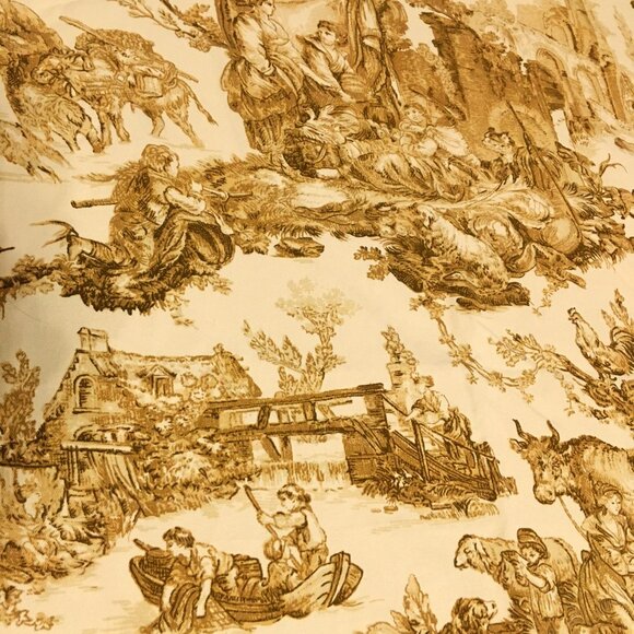 Williams Sonoma 68" X 128" French Countryside Cotton Toile Brown/Tan Tablecloth - Picture 2 of 3